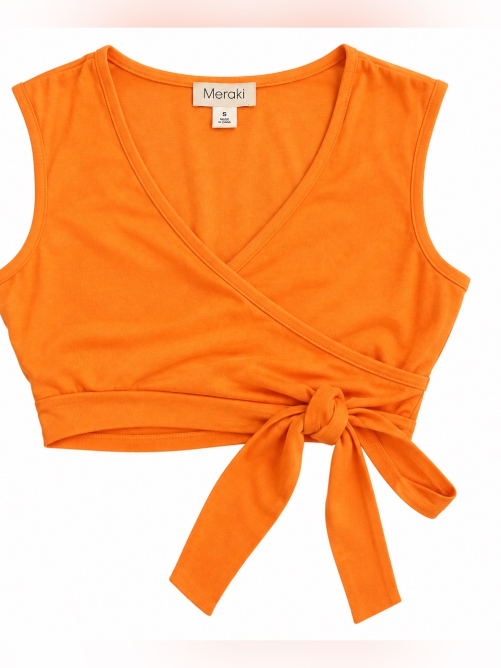 meraki Bright Orange Wrap-Tie Crop Top